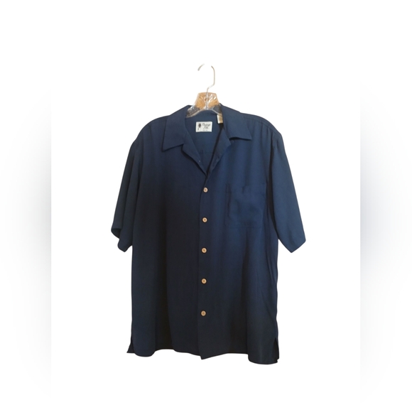 Vintage Silk Navy Blue Casual Button Down Shirt - Picture 1 of 7